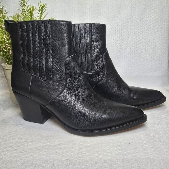 J. CREW BLACK LEATHER CHELSEA PULL ON  WESTERN BOOTS WOMENS SIZE 9 EUC - Picture 1 of 12